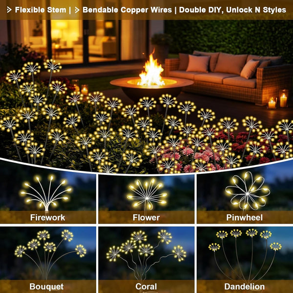 Solar Garden Lights Outdoor, 2 Pack New Upgraded Solar Swaying Starburst Light, Waterproof Fireworks Solar Lights for Yard Patio Pathway Decoration, Warm White5