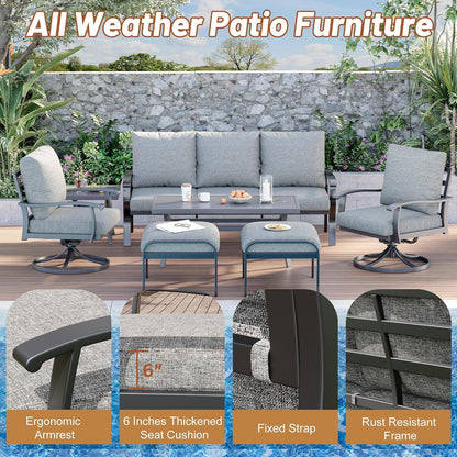 Patio Furniture Sets 7 PCS Outdoor Metal Conversation Sets, 360 Degree Swivel Rocking Chairs Patio Conversation Set with Ottomans, Coffee Side Table and 3-Seat Sofa for Garden, Deck, Poolside5