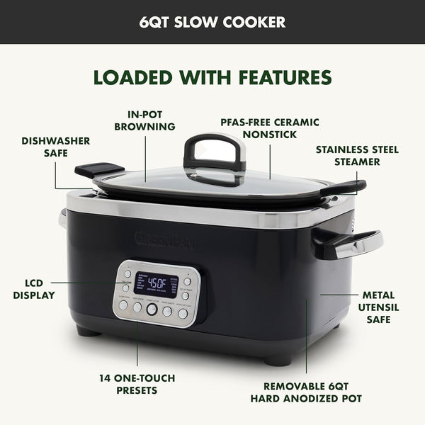 Elite 14-In-1 Nonstick 6QT Electric Slow Cooker, Pfas-Free Ceramic Multi-Cooker, In-Pot Browning, Dishwasher Safe Lid & Removable Crock, Stainless Steel Steamer, Silicone Handles, Black4