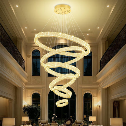 Extra Large Ring Chandelier Modern LED Gold 6 Ring Chandelier for High Ceiling Long Stair Crystal Chandeliers D8+15.7"+23.6"+31.5"+39.4"+47.5"1