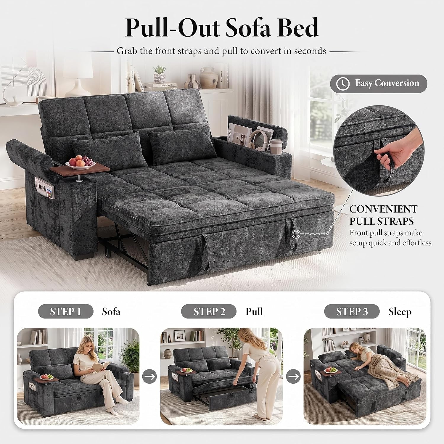 65-convertible-sleeper-sofa-bed-with-swivel-side-table-chenille-pull-out-couch-for-living-room-loveseat-sleeper-couch-with-hidden-storage-space-charging-port-cup-holders-grey