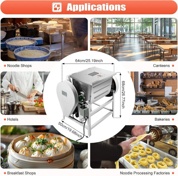 Flour-Mixing Machine,30Qt Commercial Dough Mixer Flour Mixing Machine,1500W Heavy Duty Flour Mixer Kneading Machine with 16.73" X 13.18" X 13.77" Bowl for School Bakery Restaurant8
