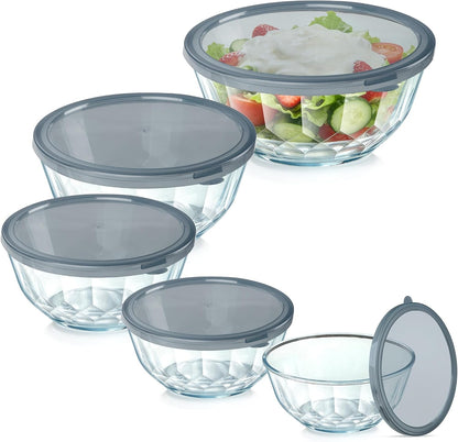 5‑Piece Glass Mixing Bowls Set with Airtight Lids, Gray1