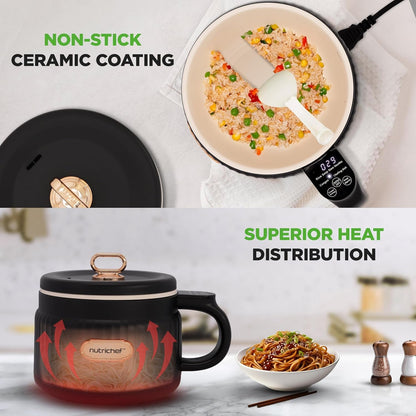 1.6 QT Portable Electric Rice Cooker & Lunch Maker | Multi-Functional & Non-Stick Ceramic Coating | Digital Control Panel | 6 Cook Functions: Rice, Soup, Stew, Porridge & More | Black6