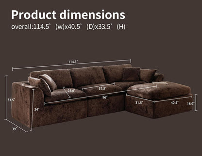 115" Modular Sectional Sofa, Modern Cloud Sectional Couch with Deep Seat, L-Shape Boneless Couch for Living Room,No Assembly Required, Brown2