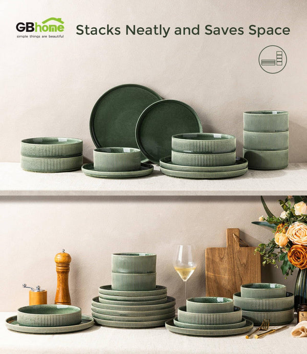 Stoneware Dinnerware Sets for 6,18-Piece Plates and Bowls Set7