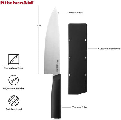 Kitchenaid Classic Chef Knife with Custom-Fit Blade Cover, 8-Inch, Sharp Kitchen Knife, Japanese Stainless Steel Blade Blade, Black5