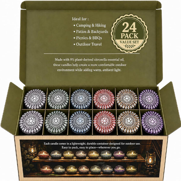 24 Pack Citronella Candles Outdoor, 2.5 Oz Soy Wax Tin Candles with 8% Citronella Oil, up to 600 Hours Total Burn Time, Portable Patio Candle Set for Backyard, Camping, BBQ & Summer Use2
