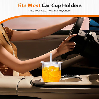 20Oz Iced Coffee Cups with Lids, Glass Coffee Cups with Lids and Straws | Clear Reusable Drinkware, Secure Leak-Resistant Lids, Cup-Holder Friendly, Ideal for Iced Coffee, Tea, Juice and Smoothies3