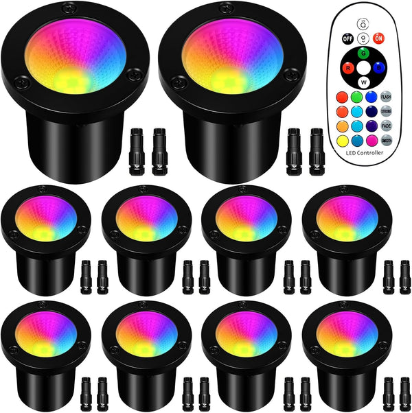 Low Voltage Landscape Lighting - 10W RGB Landscape Lights with Color Changing, 12V-24V Waterproof Outdoor In-Ground Lights for Yard Garden (10 Pack)1