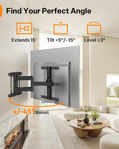 Ultra Slim TV Wall Mount 1.1" Low Profile for 42-90" Tvs, Fits 16"/24" Studs, Full Motion TV Mount Wall Bracket with Dual Articulating Arms, Swivel, Tilt, Max VESA 600X400Mm, Holds 132Lbs5