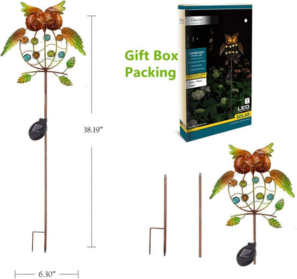 Garden Solar Lights Outdoor,Solar Powered Stake Lights Great Gifts- Metal OWL LED Decorative Garden Lights for Walkway,Pathway,Yard,Lawn (Green)4