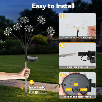 Solar Garden Lights Outdoor, Upgraded Solar Swaying Starburst Light Waterproof with 2 Modes, Solar Fairy Firework Lights for Yard Patio Pathway Flowerbed Balcony Garden Decoration (White, 2 Pack)8