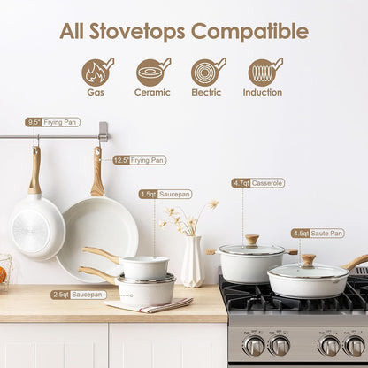 16Pcs Ceramic Cookware Set Non Toxic, Pots and Pans Set Non Stick | Induction Compatible, Even Heating, Durable, Easy to Clean, PFAS/PFOA Free, Healthy Kitchen Cooking Set, Stay-Cool Handles4