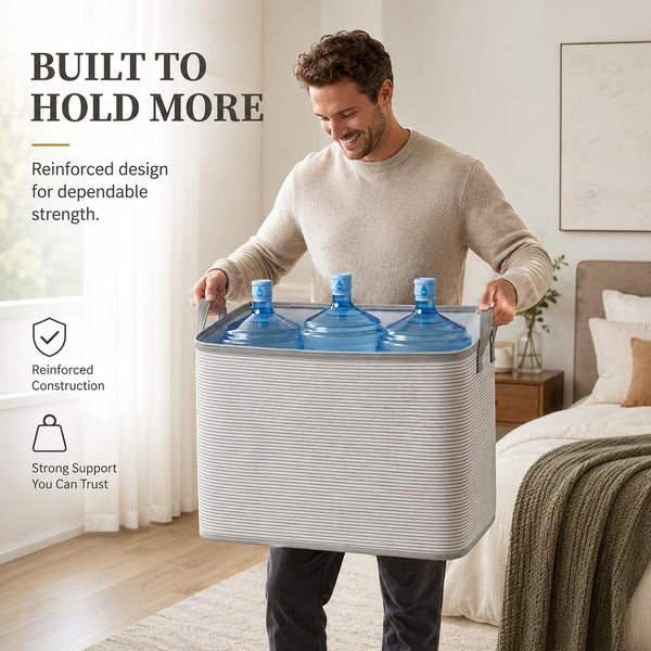 2 Pack 100L Extra Large Capacity Storage Box, 20X16X20 in Foldable Moving Bin with Zipper and Handle, Reinforced Fabric Organizing Bag for Blanket Quilt Clothes Bedding, Gray6