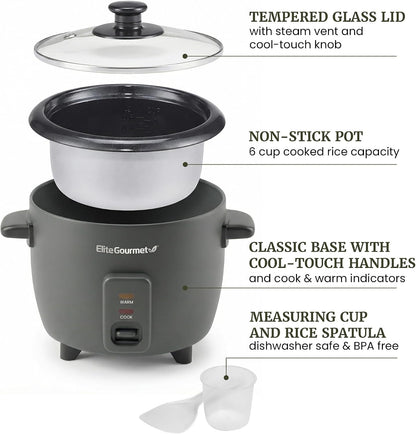 ERC6GC Ceramic Rice Cooker, Pfas-Free Non-Stick, Gray | 6-Cup Capacity - Ceralast Coating - Tempered Glass Lid - One-Touch Cooking - Includes Bpa-Free Measuring Cup and Spatula5