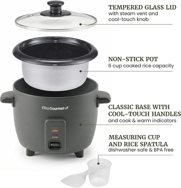 ERC6GC Ceramic Rice Cooker, Pfas-Free Non-Stick, Gray | 6-Cup Capacity - Ceralast Coating - Tempered Glass Lid - One-Touch Cooking - Includes Bpa-Free Measuring Cup and Spatula5