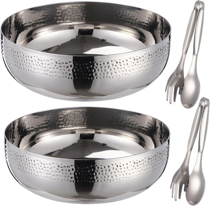 2 Set Stainless Steel Hammered Salad Bowls 130Oz & 160Oz6
