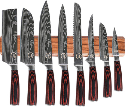 8 PC Chef Knives - High Carbon Stainless Steel Knives with Pakkawood Handles - Magnetic Strip Holder Included - Japanese Knife Set - Home & Professional Chef'S Knife Set1