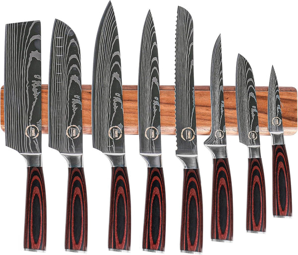 8 PC Chef Knives - High Carbon Stainless Steel Knives with Pakkawood Handles - Magnetic Strip Holder Included - Japanese Knife Set - Home & Professional Chef'S Knife Set1