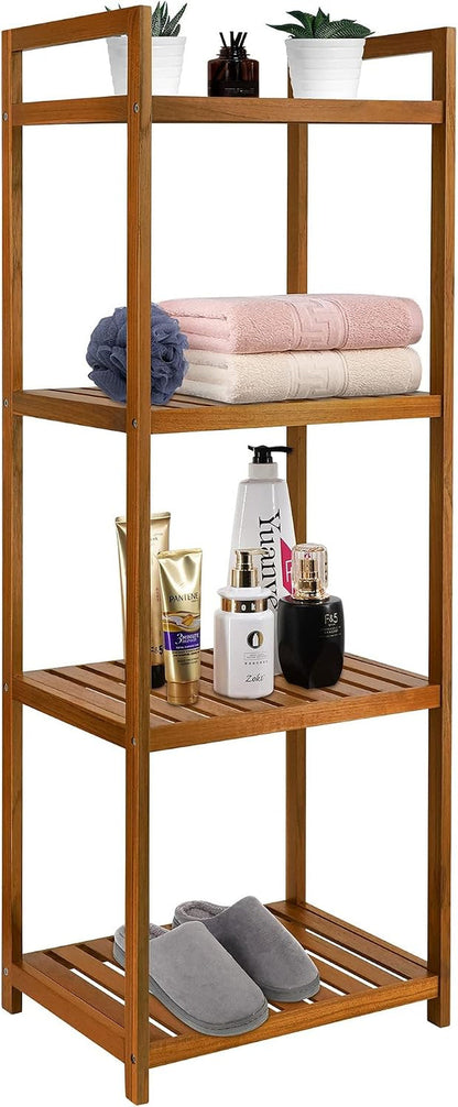Teak Wood Bathroom Shelf Organizer Stand, Standing Shower Caddy1