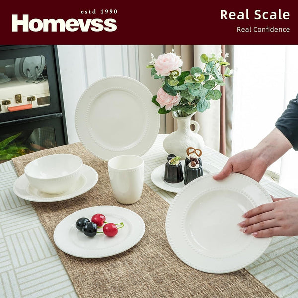 Homevss, New Bone China Dinnerware Set, Embossed Pearl Design, 20Pc Set4