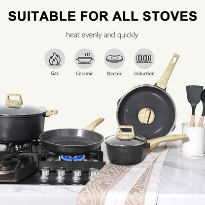 Ceramic Pots and Pans Set Non Stick - 22Pcs Nonstick Cookware Set, Non-Toxic Healthy Kitchen Cooking Set W/Frying Pans Set, Dishwasher Safe, PFAS PTFE PFOA PFOS Free, Dark Gray6