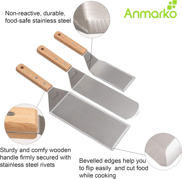 Metal Spatula Set Stainless Steel Hamburger Turner Griddle Flipper Scraper for BBQ Grill Flat Top2