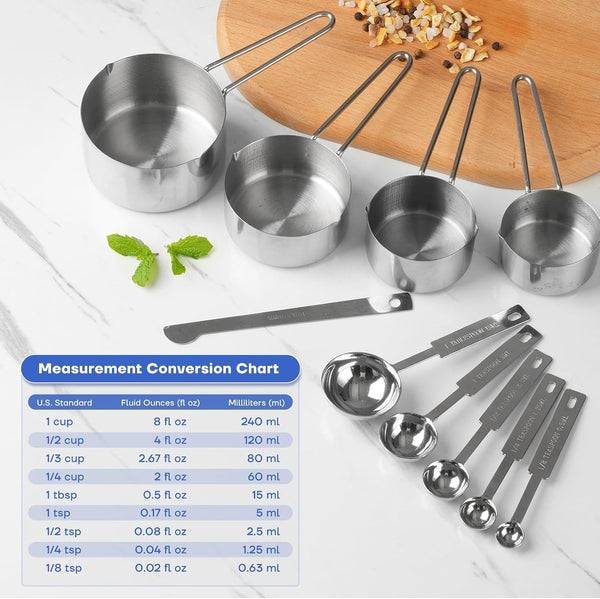10-Piece Stainless Steel Measuring Cups and Spoons Set for Home Baking Essentials, Dishwasher Safe Kitchen Tools2