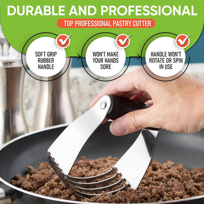 Medium Dough Blender Hand Tool - Durable Pastry Cutter - Black | Heavy Duty Dough Mixer W/ Stainless Steel Blades, Professional Pastry Blender for Easy Mixing, Dishwasher Safe5