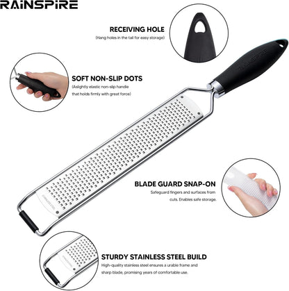304 Stainless Steel Citrus Lemon Zester Spice Ginger Garlic Grater Black3