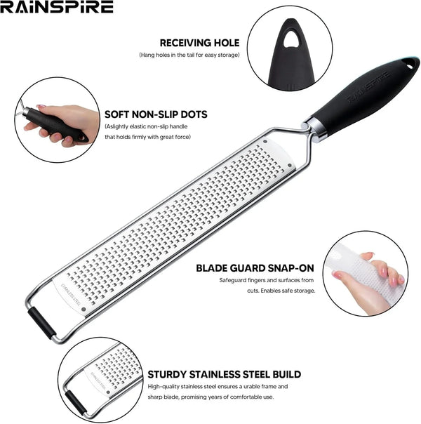 304 Stainless Steel Citrus Lemon Zester Spice Ginger Garlic Grater Black3