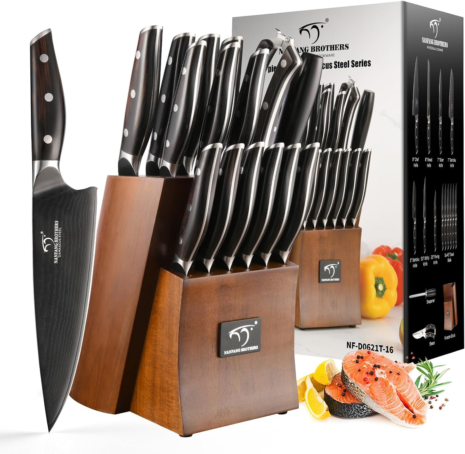 16-piece-damascus-knife-set-with-block-ebony-wood-handle-10cr15comov-vg10-67-layer-core-60-2-hrc-sharp-edge-ebony-wood-handle-kitchen-shears-sharpening-rod-15-slot-organizer