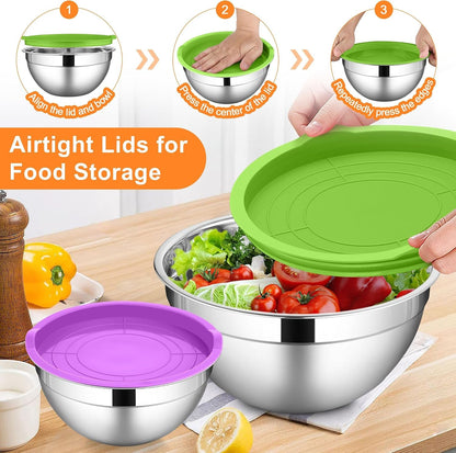 Mixing Bowls with Lids Set, 6 Piece Stainless Steel Serving Bowls4