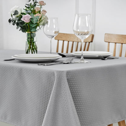 Rectangle Tablecloth Weaved Pattern Waterproof Spillproof Wrinkle Free Table Cloth, Kitchen Dining Tabletop Decoration, Fabric Table Cover for Holiday Parties, 52 X 70 Inch, Light Grey1