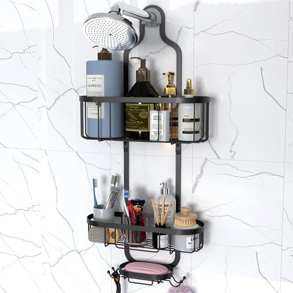 Shower Caddy Hanging, Bathroom Shower Rack, Bathroom Organizer with Soap Dish, over the Showerhead Caddy with Hooks for Razor/Sponge, Black5