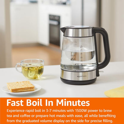Electric Kettle with Glass Carafe for Tea and Coffee, Bpa-Free, Fast Boiling, Auto Shut-Off, Boil-Dry Protection, Water Level Indicator, 1.7 Liter, 1500W, Black and Silver5