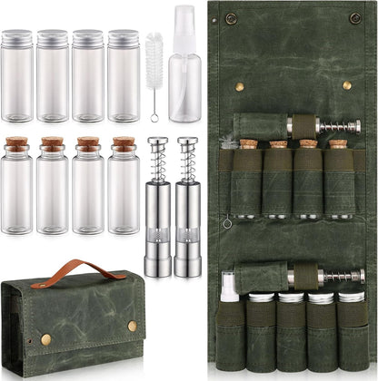 Portable Spice Bag for Travel, Camping Spice Kit with 8 Jars-Green8