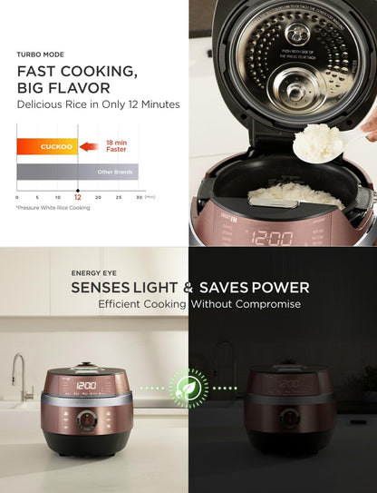 CUCKOO CRP-JHR1009F | 10-Cup (Uncooked) Induction Heating Pressure Rice Cooker | 19 Menu Options, Auto-Clean, Voice Guide, Made in Korea | Copper | Large 10-Cup Uncooked Capacity, Nonstick Inner Pot, 17 Menus, 12-20 Minute Turbo White Rice, Auto Clean, Ma6
