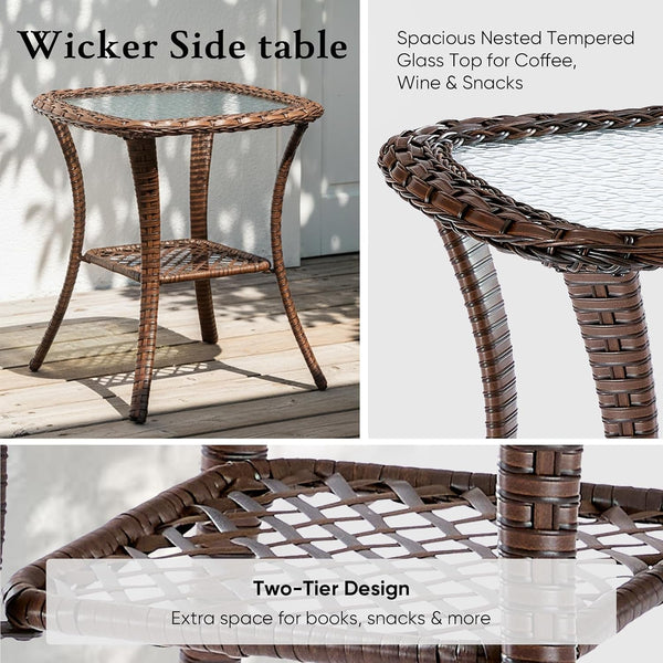 Luxury 6" Thick Cushioned 7 Pieces Patio Furniture Set with Outdoor Couch, Wicker Outdoor Conversation Set with High Back Swivel Rocker Chairs for Deck Porch Yard and Poolside - Brown+Grey9