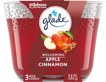 Candle Apple Cinnamon, Fragrance Infused with Essential Oils, Air Freshener Candle, 3-Wick, 6.8 Oz1
