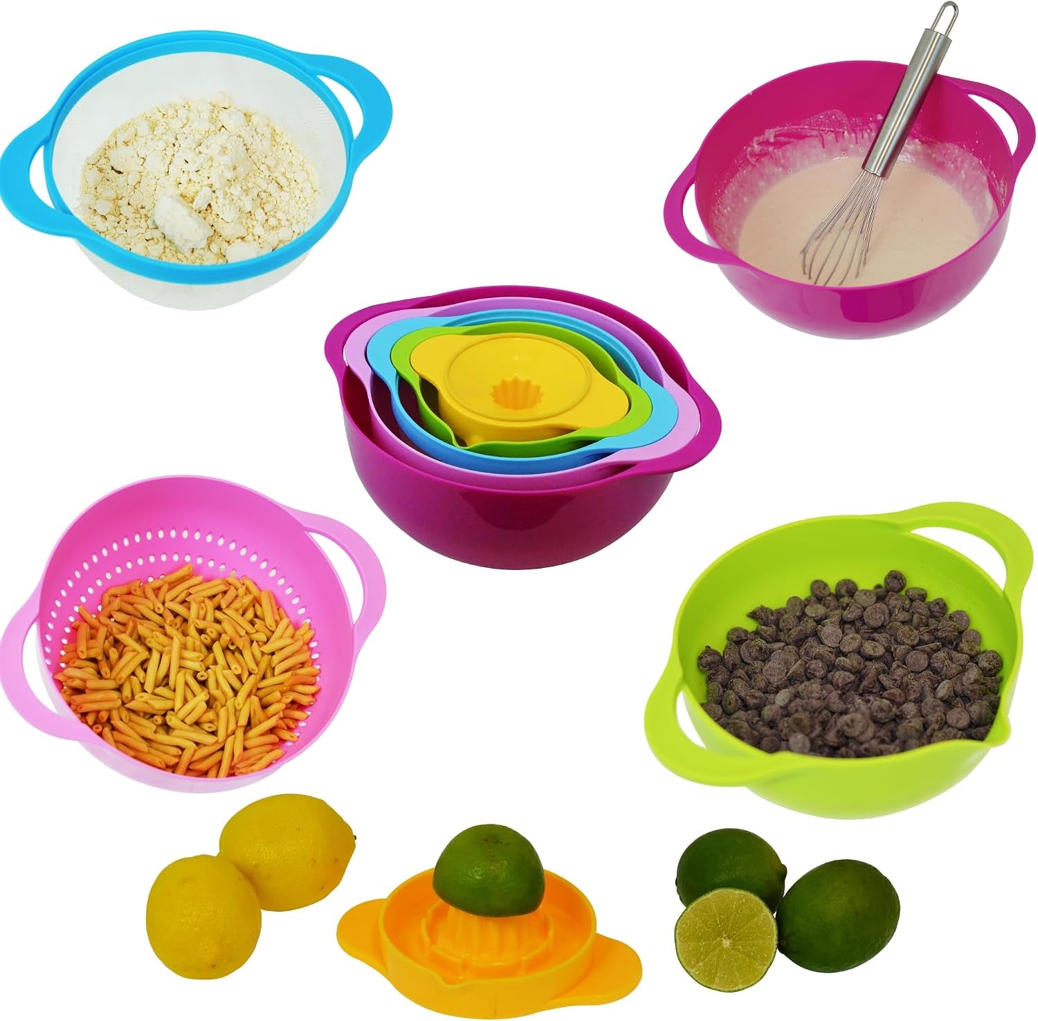 5-piece-nesting-mixing-bowl-set-with-colander-sieve-measuring-cup-and-juicer-stackable-multi-color-kitchen-set