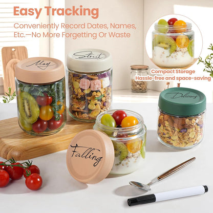 12Pack Overnight Oats Containers with Lids, 16Oz, 8Oz & 4Oz Glass Jars with Airtight Lids, Wide Mouth Mason Salad Jars, Glass Food Storage Containers for Yogurt Chia Pudding Snacks Cereal & Spices5