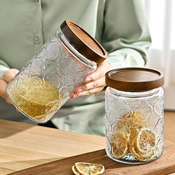 32Oz Vintage Glass Jars with Lids, Airtight Food Storage Containers, Kitchen Canisters for Sugar, Coffee, Tea, Spice, Flour, Candy Cookie, Pasta, Cereal, Cute Decorative Jars6