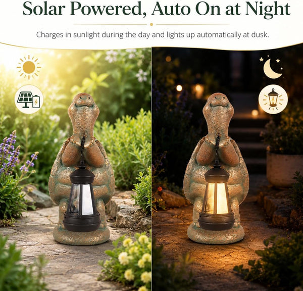 Turtle Solar Outdoor Garden Statue, Resin Statue with Solar Light Lantern6