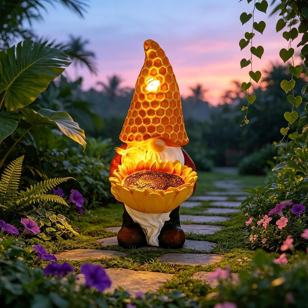 Solar Garden Gnome with LED Lights - Sunflower Garden Gnomes Outdoor, Gnomes Decorations for Yard, Patio, Lawn - Gift for Mom, Grandma, Gnome Gifts for Women, Garden Lovers1