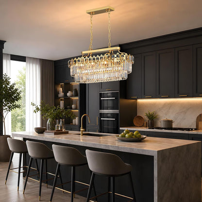 12-Light Modern Gold Crystal Chandeliers for Dining Room Light Fixture 32"7