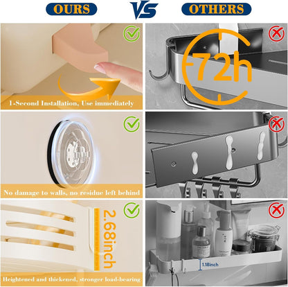 Corner Shower Caddy Suction Cup, No-Drilling Hanging Shower Shelves with Hooks, Waterproof & Rustproof Removable Shower Organizer for Bathroom Storage4