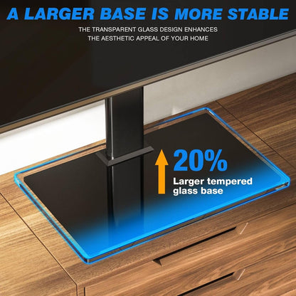 Universal TV Stand for 27-60 Inch Tvs, Holds up to 88 Lbs | Tempered Glass Base, Height Adjustable, Max VESA 400X400Mm, Flat & Curved Screens, Ideal for Bedroom & Living Room3