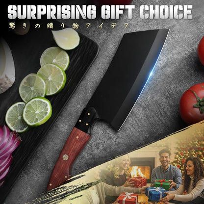 Meat Cleaver Knife 7 Inch - Black Butcher Knife for Meat Cutting7